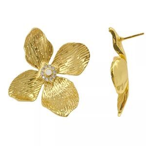 Adornia 14k Gold Plated Simulated Pearl Flower Stud Earrings NWT